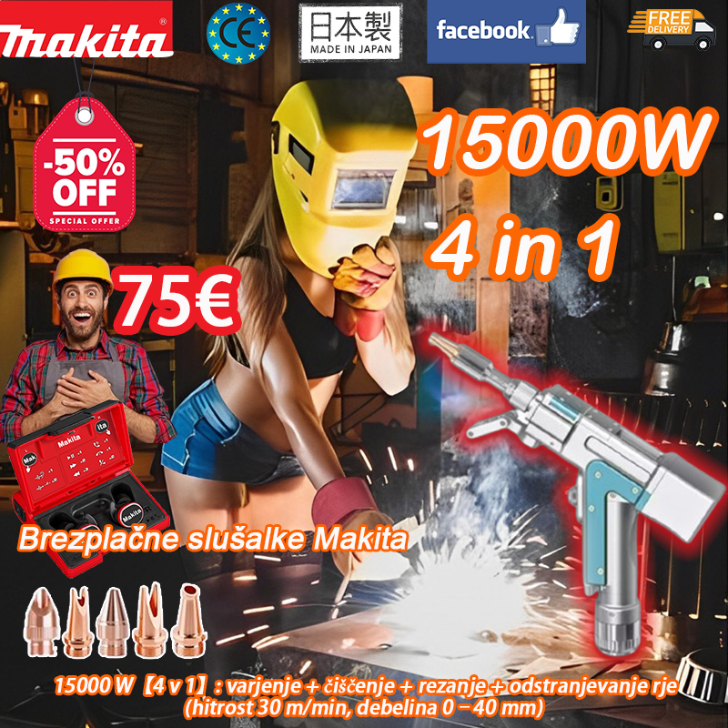 ▴90 % ljudi izbere ta paket [brezplačne Bluetooth slušalke Makita] 15000 W【4 v 1】: varjenje + čiščenje + rezanje + odstranjevanje rje (hitrost 30 m/min, debelina 0–40 mm)